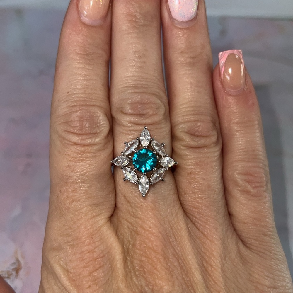 RBP2966 Lab Created Aquamarine Merials: Rhodium Plate size 8